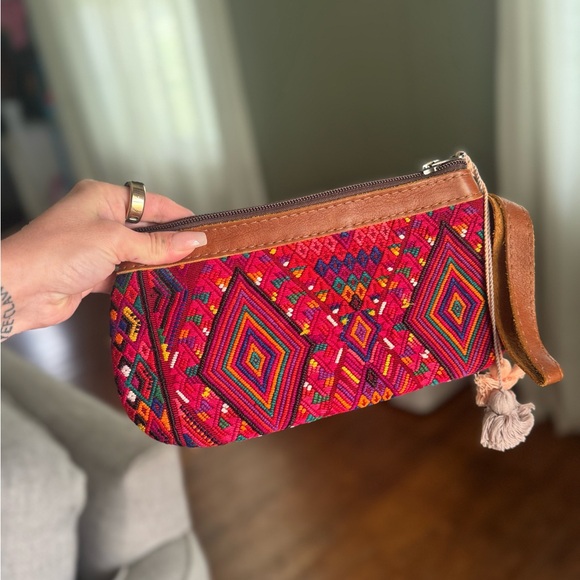 Nena & Co. Handbags - Nena & Co. Red Geometric Clutch with Brown Leather